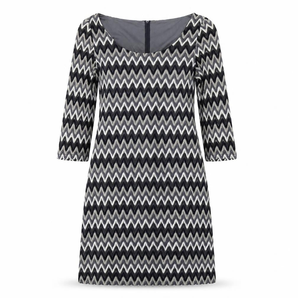 Uttam London Womens Grey Striped  Fit & Flare  Size 10  - Zig Zag