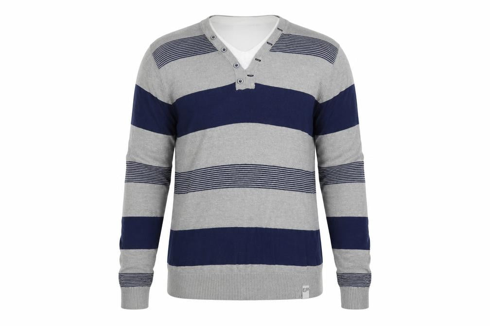 Front view of Loyalty & Faith men’s multicoloured striped jumper, size L