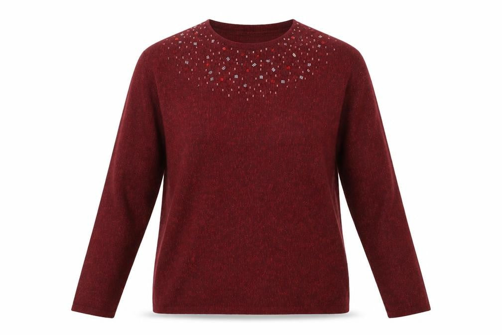 Front view of Bonmarché women’s red jumper, size S