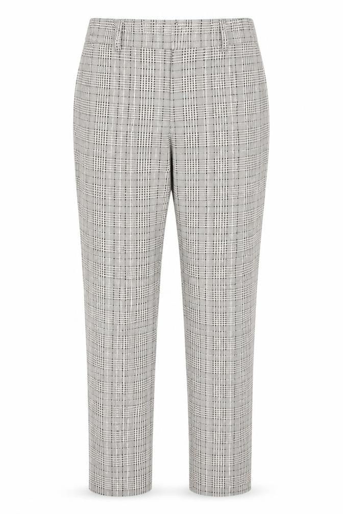Front view of H&M women’s grey plaid trousers, size UK 10, 27-inch leg