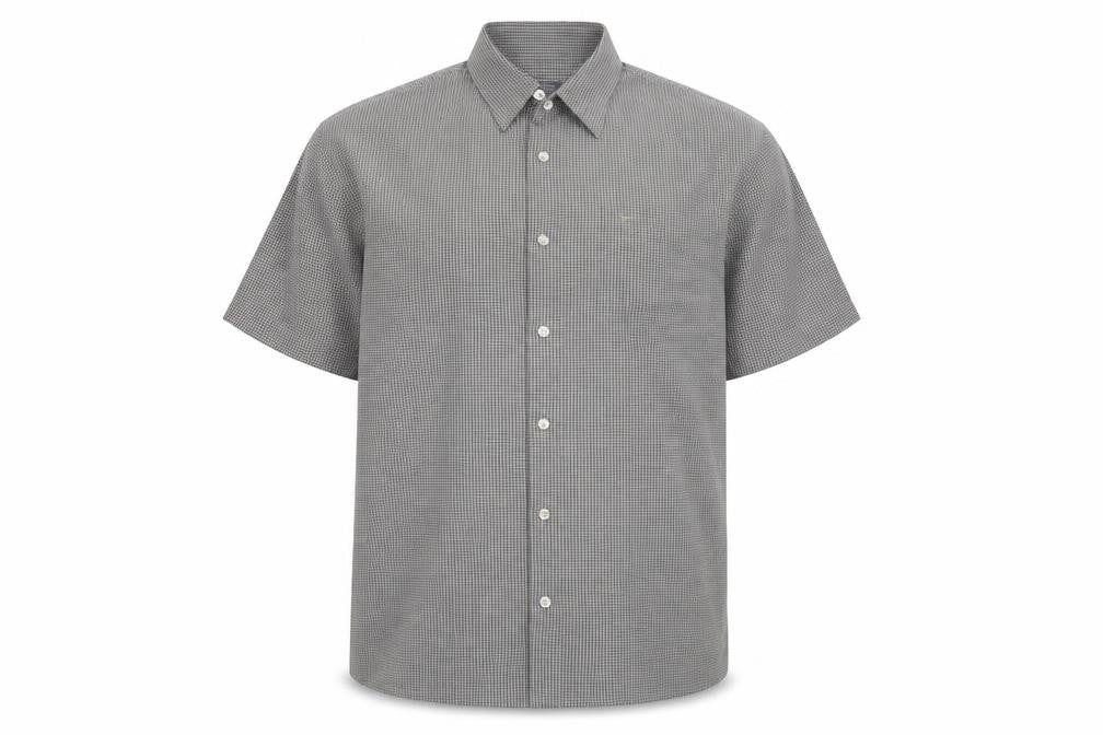 Front view of Wolsey men’s green check button-up, size L