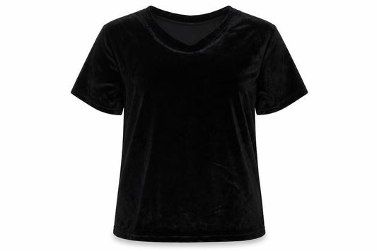 Front view of MRT women’s black basic t-shirt, size UK 6