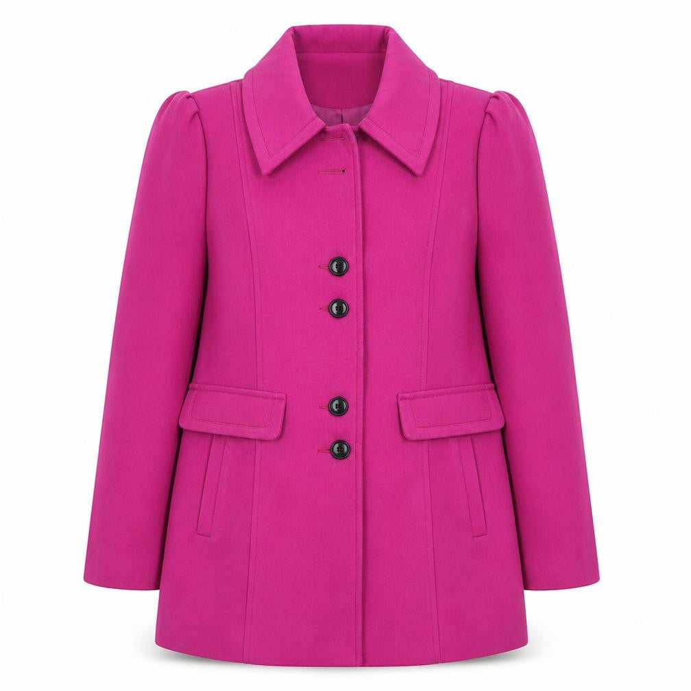Front view of Wardrobe Essentials women’s purple pea coat coat, size UK 14