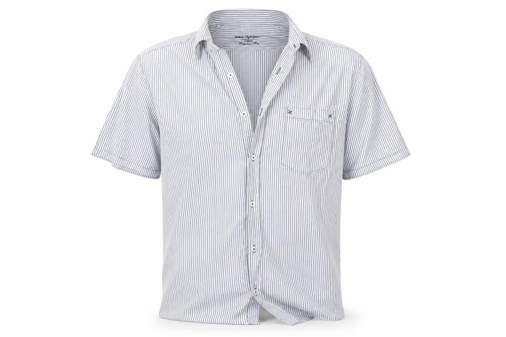 Front view of Next men’s blue striped button-up, size L