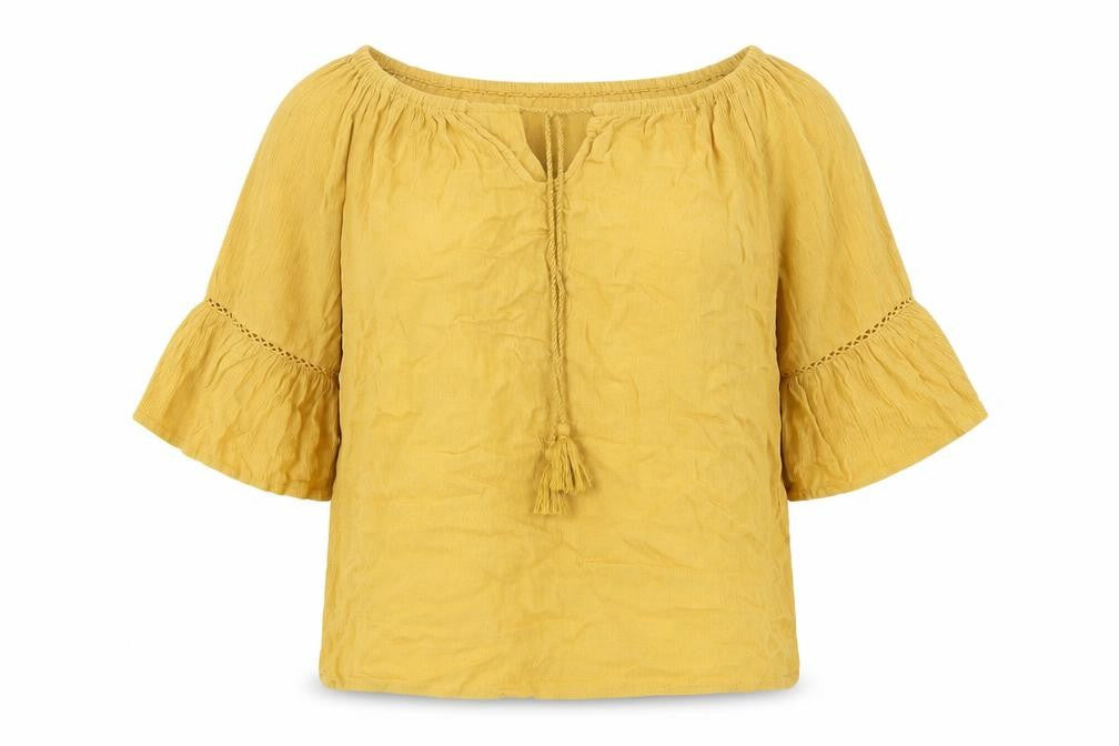 Front view of New Look women’s yellow basic blouse, size UK 12