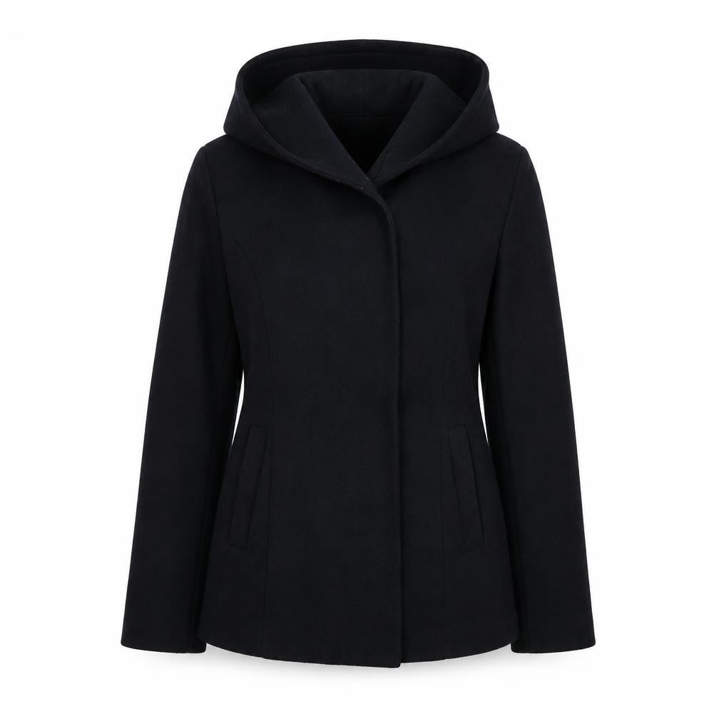 Front view of Primark women’s blue pea coat coat, size UK 10