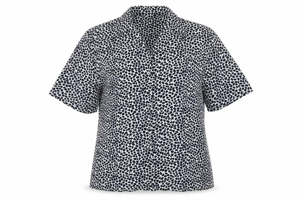 Front view of fable women’s multicoloured geometric basic button-up, size UK 14