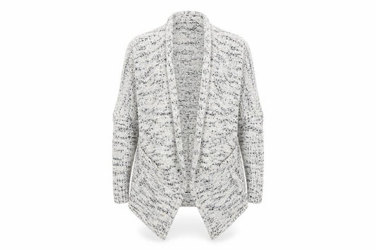 Front view of Atmosphere women’s multicoloured geometric cardigan jumper, size UK 8