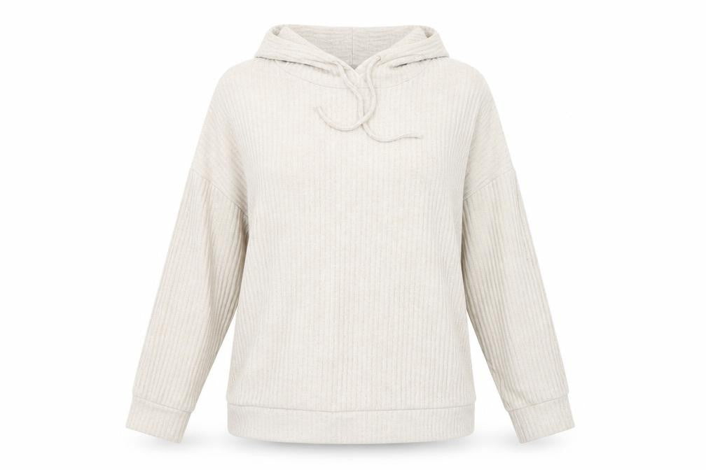 Front view of jeff & co women’s beige pullover hoodie, size UK 14
