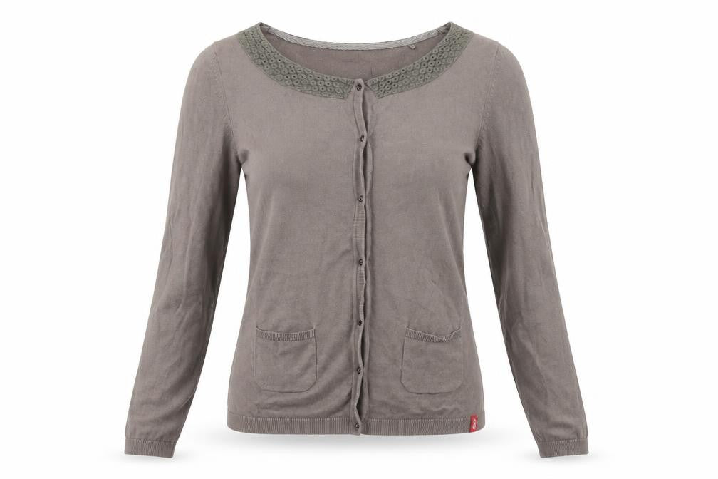 Front view of Authentic women’s brown cardigan jumper, size M
