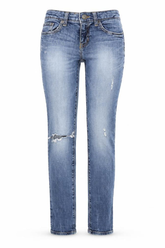 Front view of Gap women’s blue skinny jeans, size UK 4, 27-inch leg