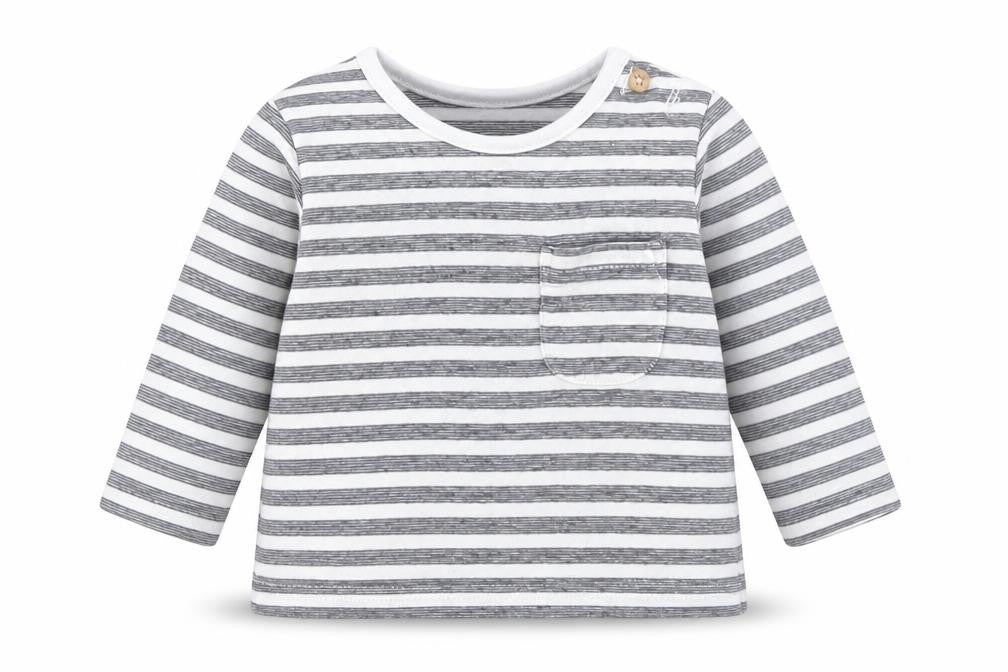 Front view of Tu boys’ blue striped basic t-shirt, size 0-3, months