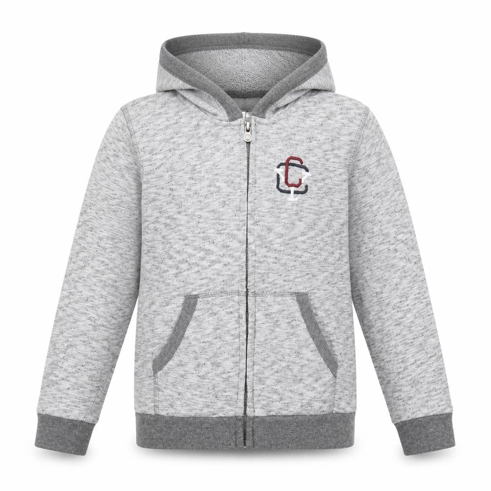 Front view of Z boys’ grey full zip hoodie, size 8, years