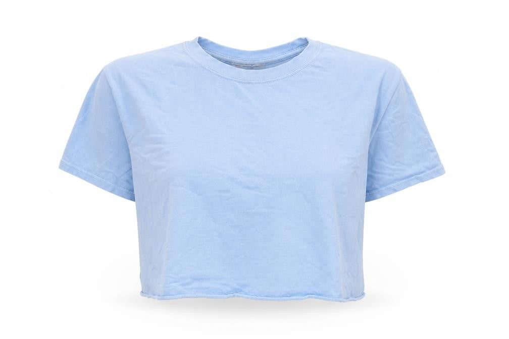 Front view of In the Style women’s blue jersey basic t-shirt, size M