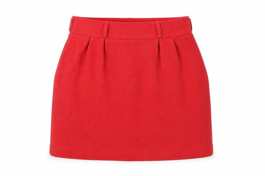 Front view of H&M women’s red jersey a-line skirt, size L