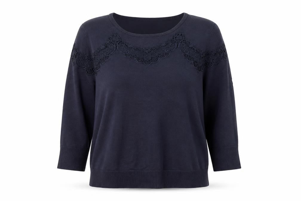 Front view of Per Una women’s blue jumper, size UK 14