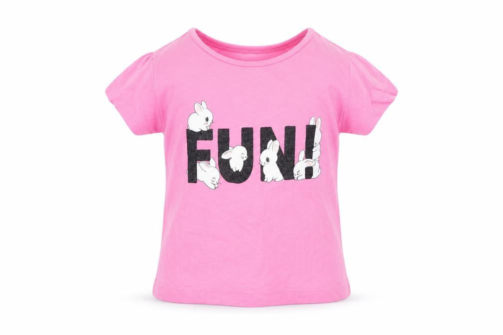 Front view of H&M girls’ pink basic t-shirt, size 18-24, months - fun