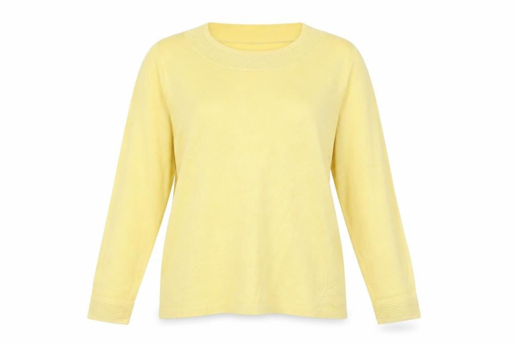 Front view of Bonmarché women’s yellow jumper, size L