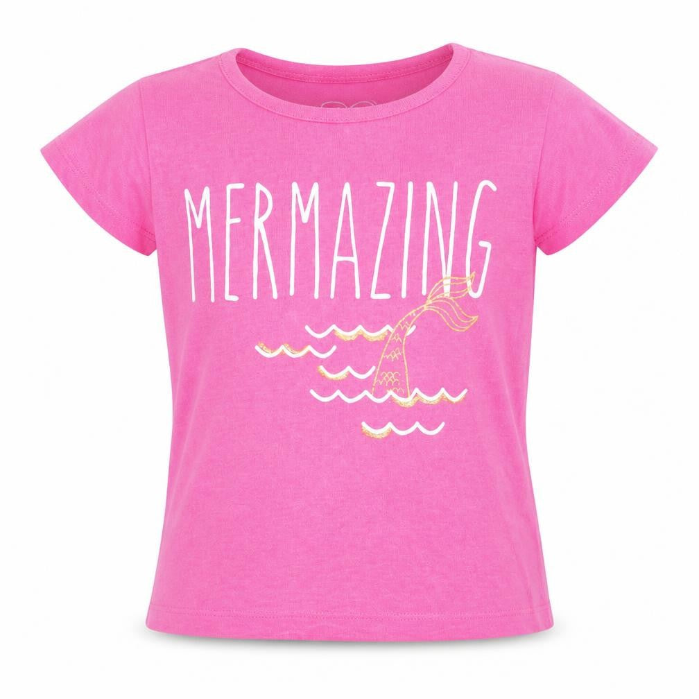 Front view of evie girls’ pink basic t-shirt, size 5, years