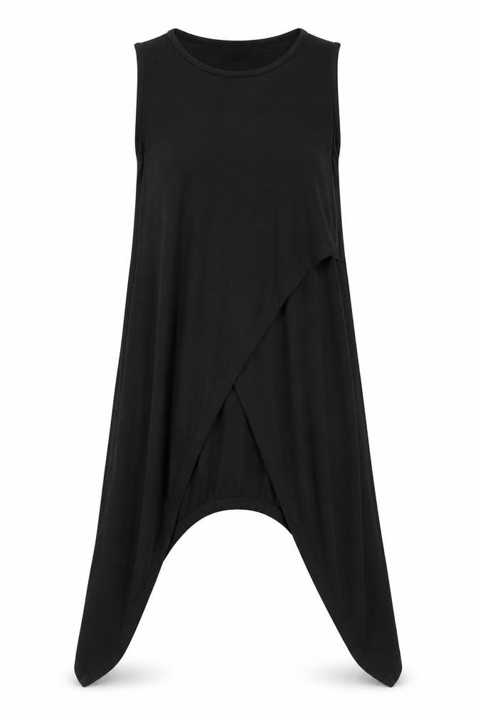 Front view of River Island women’s black basic tank, size UK 8