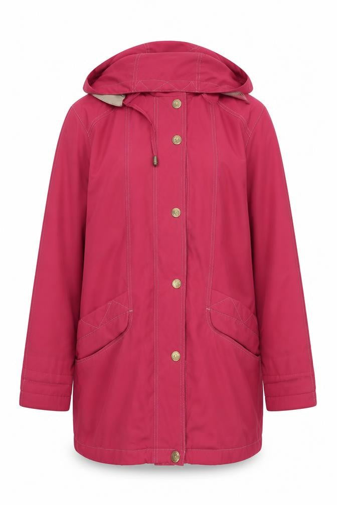 Front view of telemac men’s red overcoat coat, size S