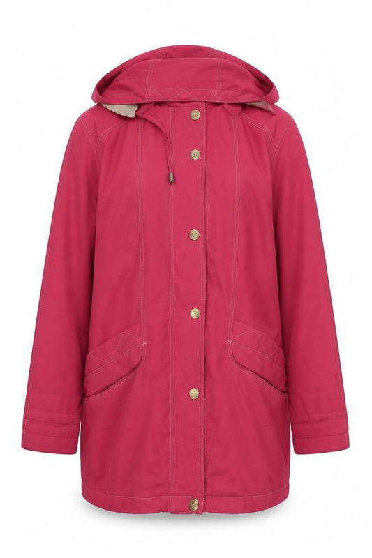 Front view of telemac men’s red overcoat coat, size S