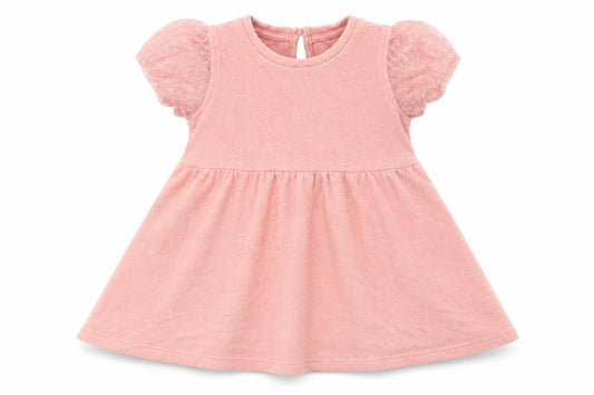 Front view of Matalan girls’ pink fit & flare, size 9-12, months
