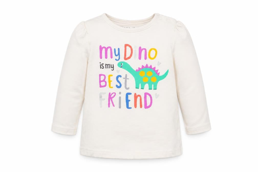 Front view of Nutmeg girls’ white animal print basic t-shirt, size 9-12, months