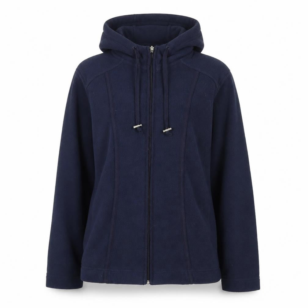 Front view of ISLE women’s blue full zip jumper, size UK 10