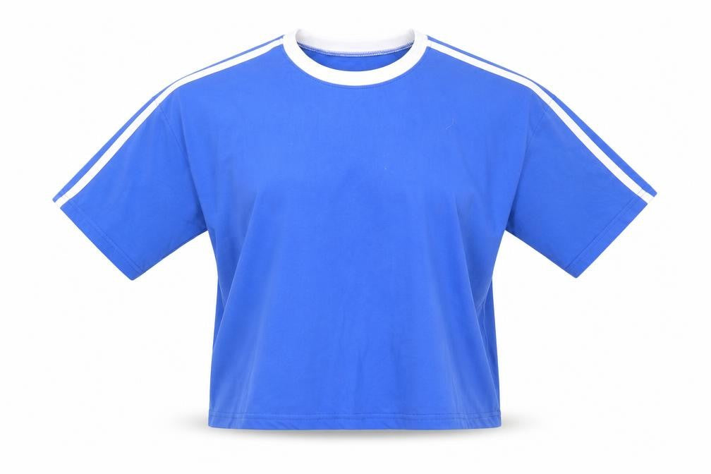 Front view of Missguided women’s blue basic t-shirt, size UK 10