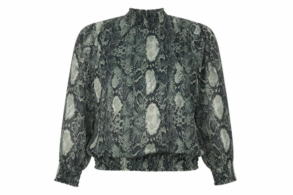 Front view of I SAW IT FIRST women’s ivory animal print basic blouse, size S