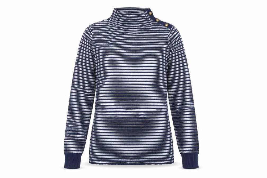 Front view of Aspen women’s blue striped jumper, size L