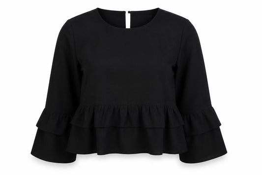 Front view of PRETTYLITTLETHING women’s black basic blouse, size UK 10