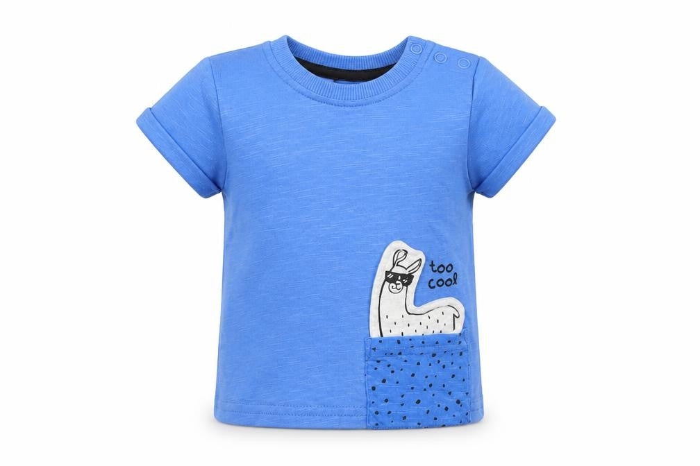 Front view of George boys’ blue basic t-shirt, size 0-3, months - llama