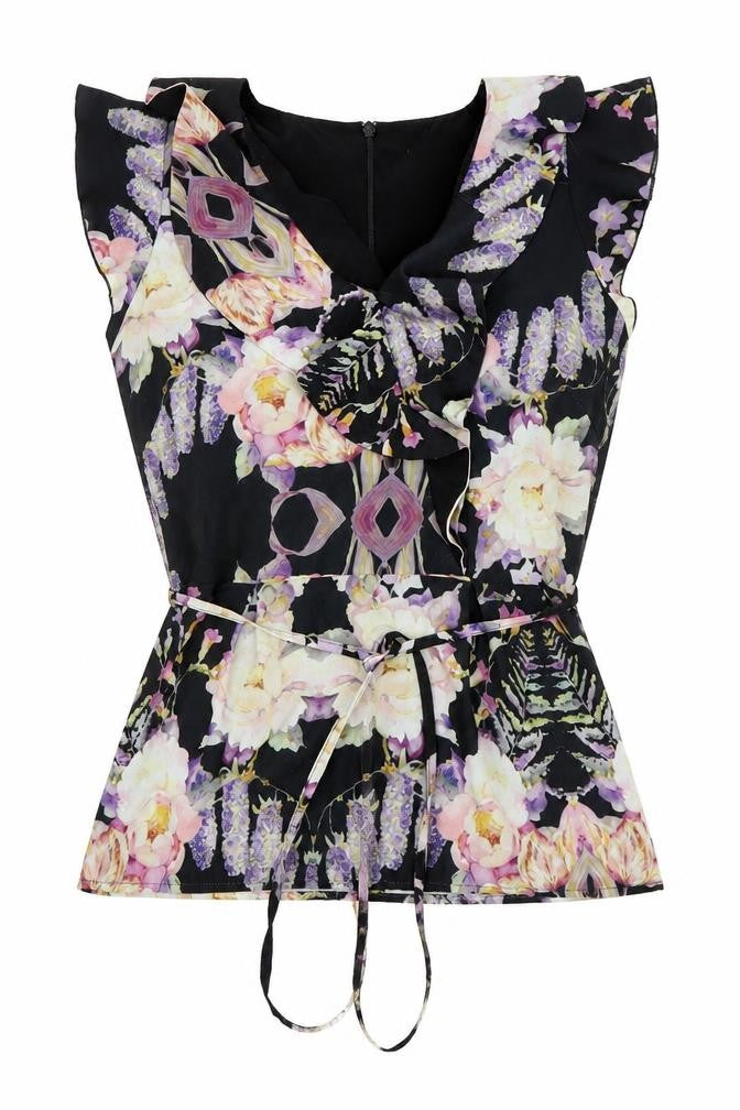 Front view of A wear women’s multicoloured floral basic blouse, size UK 8