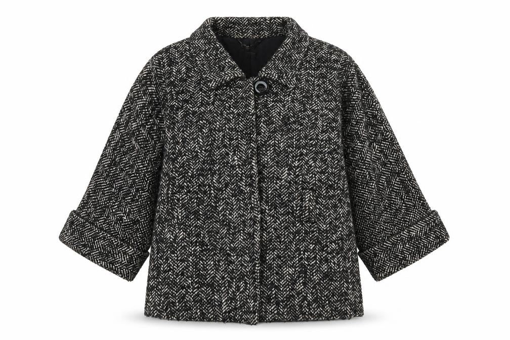 Front view of Mango SUIT women’s black herringbone jacket, size L