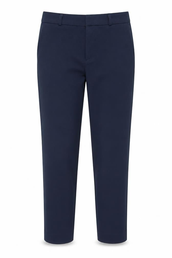 Front view of Stradivarius women’s blue trousers, size UK 8, 26-inch leg