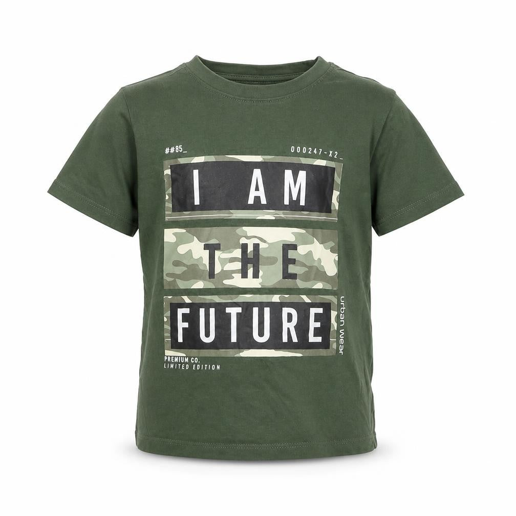 Front view of Primark boys’ green basic t-shirt, size 3-4, years