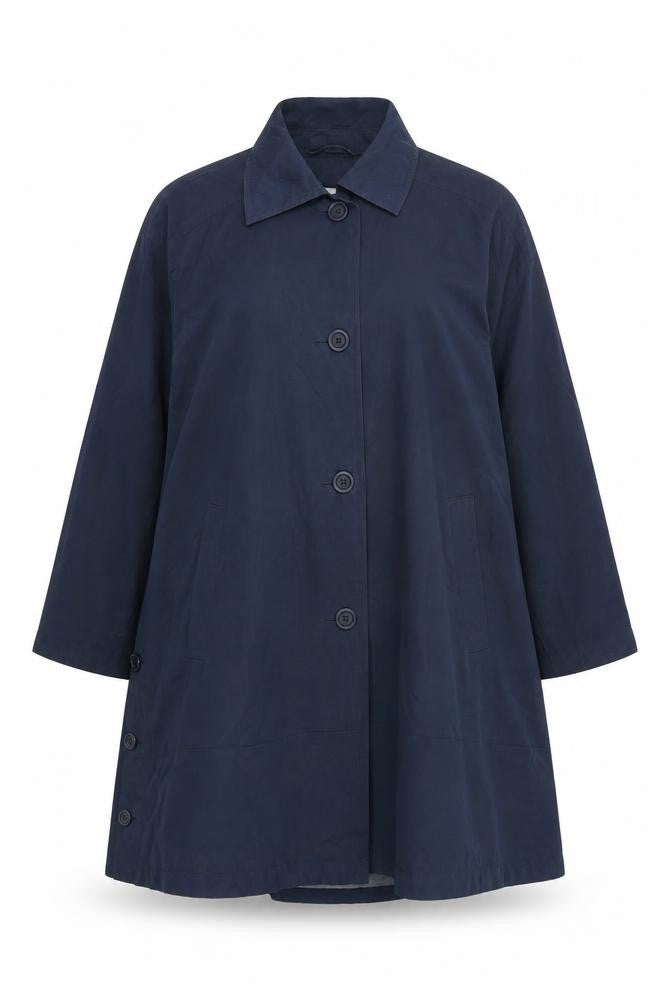 Front view of Gil Bret women’s blue overcoat coat, size UK 14