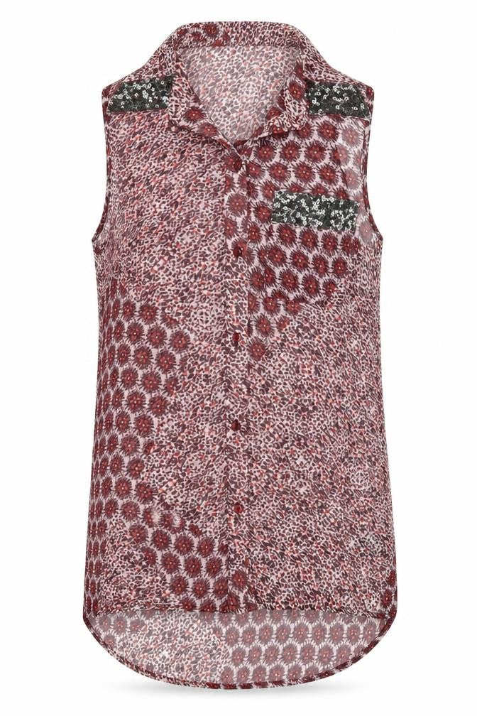 Front view of Next women’s red basic button-up, size UK 10