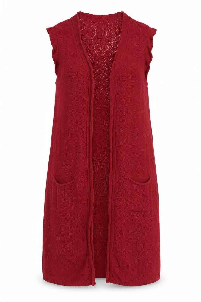 Front view of Ilmek women’s red shrug jumper, size S