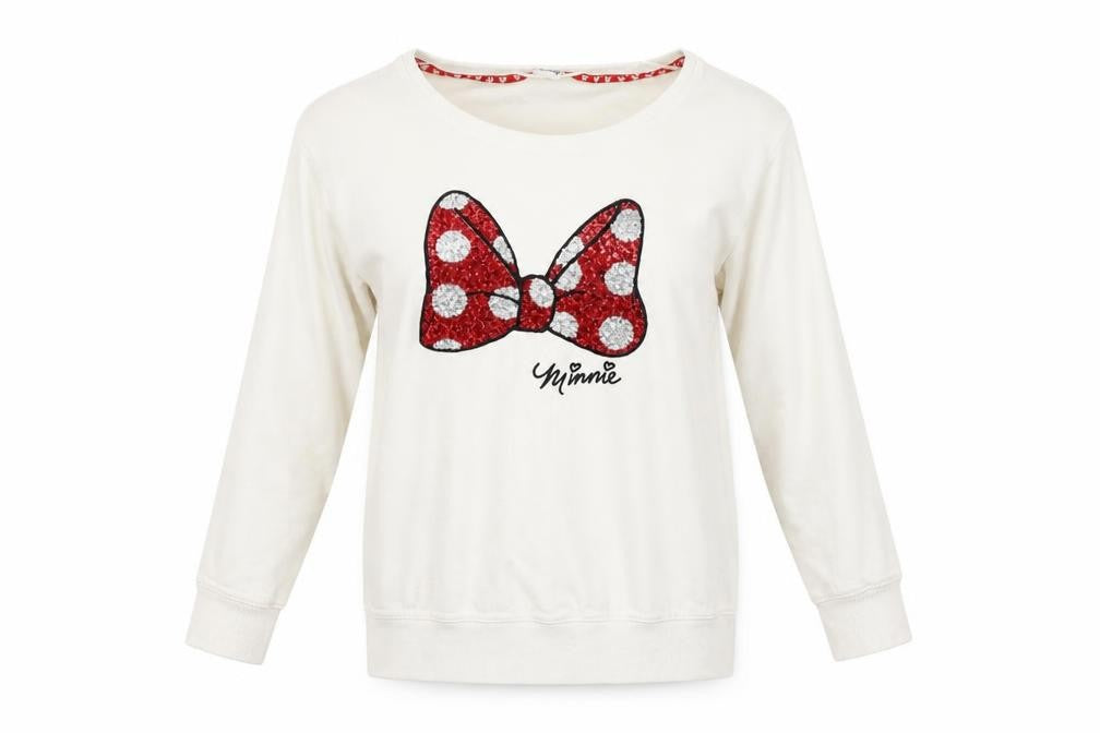 Front view of Disney women’s white jumper, size UK 10, - disney