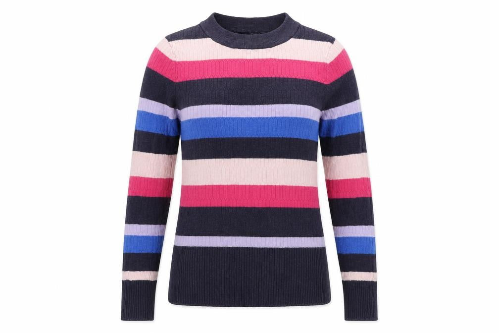 Front view of Marks & Spencer women’s grey striped jumper, size UK 10