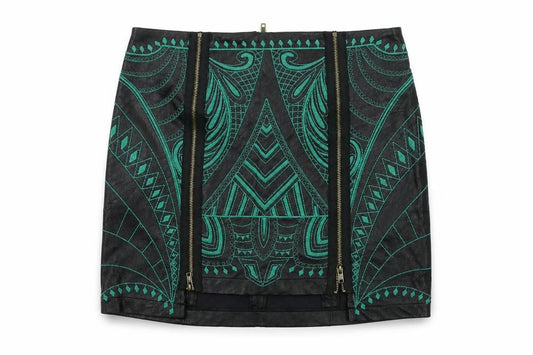 Front view of Glamorous women’s black geometric bandage skirt, size XS