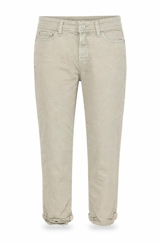 Front view of Cambio women’s beige capri jeans, size UK 6, 23-inch leg