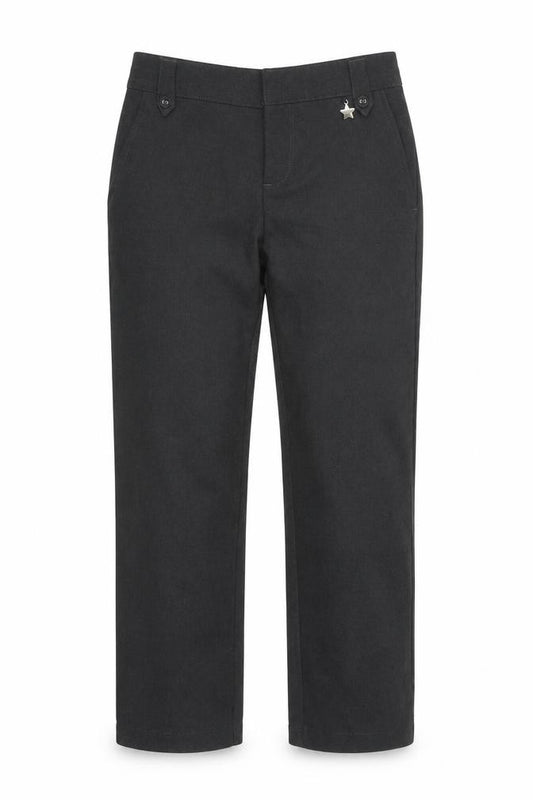 Front view of F&F girls’ grey chino trousers, size 6-7, years