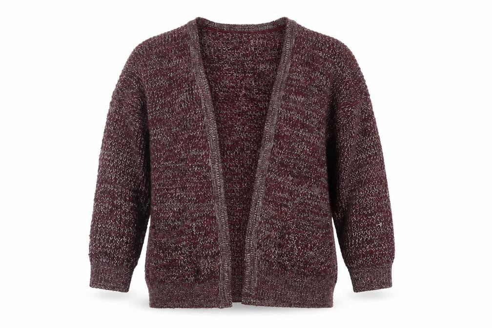 Front view of New Look women’s purple cardigan jumper, size UK 10