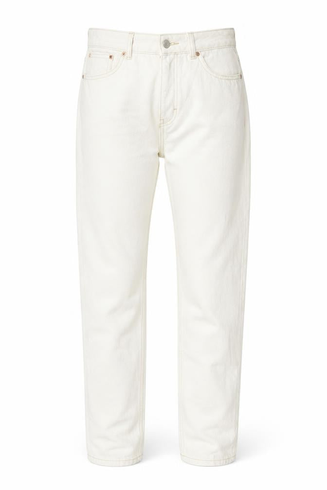 Front view of women’s white straight jeans, size UK 28, 32-inch leg