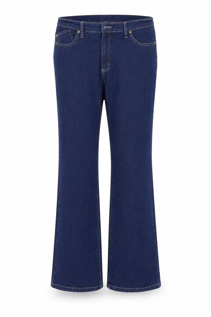 Front view of Per Una women’s blue bootcut jeans, size UK 35, 31-inch leg