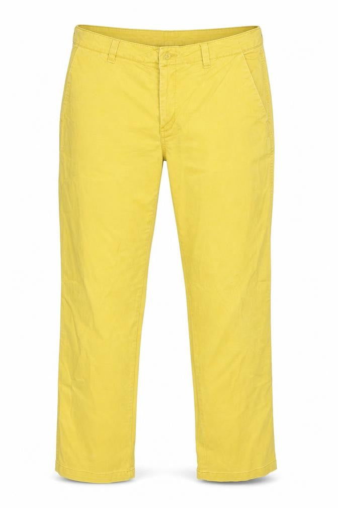 Front view of Gap women’s yellow trousers, size UK 34, 28-inch leg